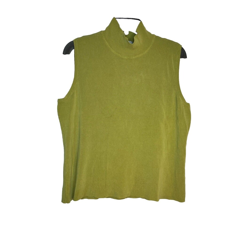 Chicos Lime Silk Blend Turtle Neck Blouse Top sz 3 / 16 XL (15) VTG